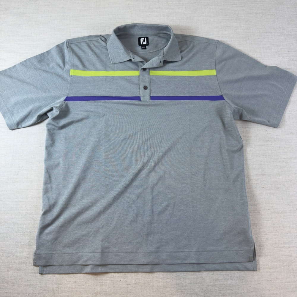 FootJoy ProDry Golf Polo Mens XL Gray Lime Purple Striped Performance Shirt